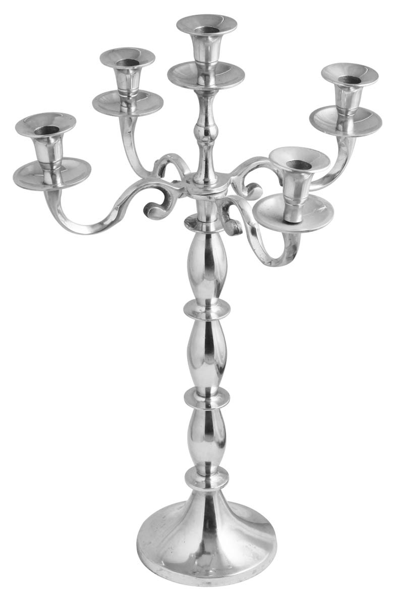 23.5” Aluminum Candelabra with 5 Holders – Steel Finish – Antique-Look Home Décor / Gifts